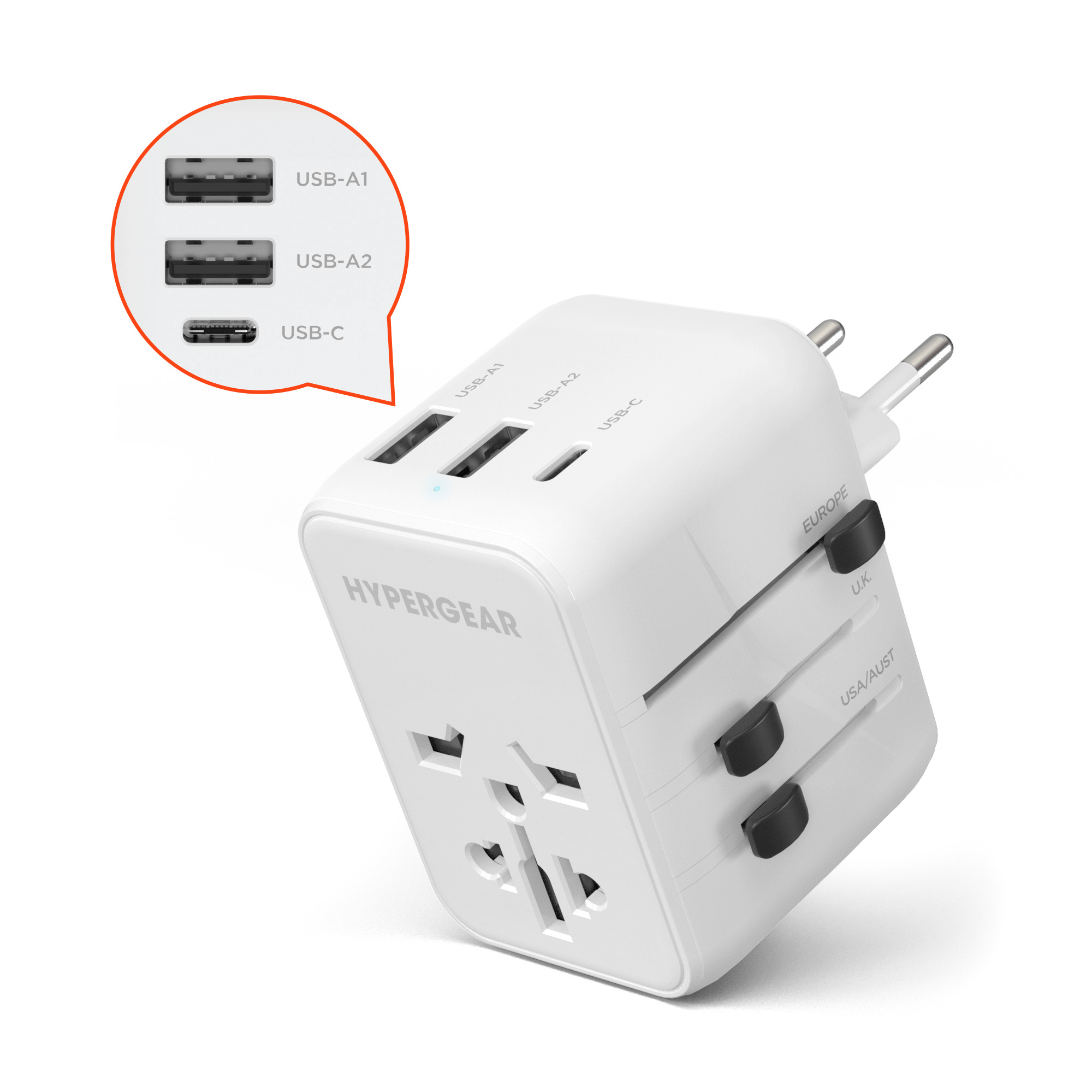 WorldCharge Universal Travel Adapter with USB-C