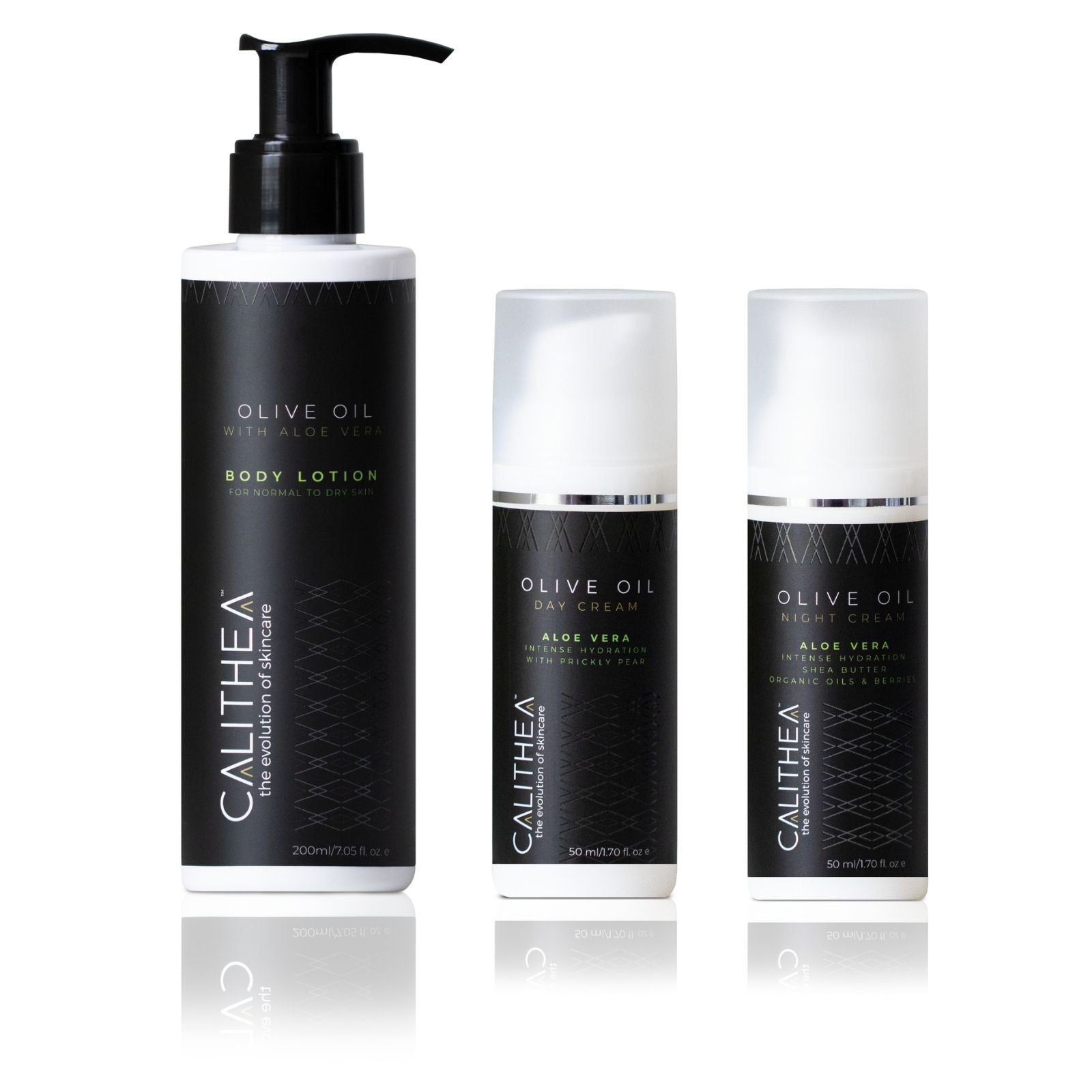 Olive Oil & Aloe Vera Skincare Set - Day Cream, Night Cream, & Body Lotion