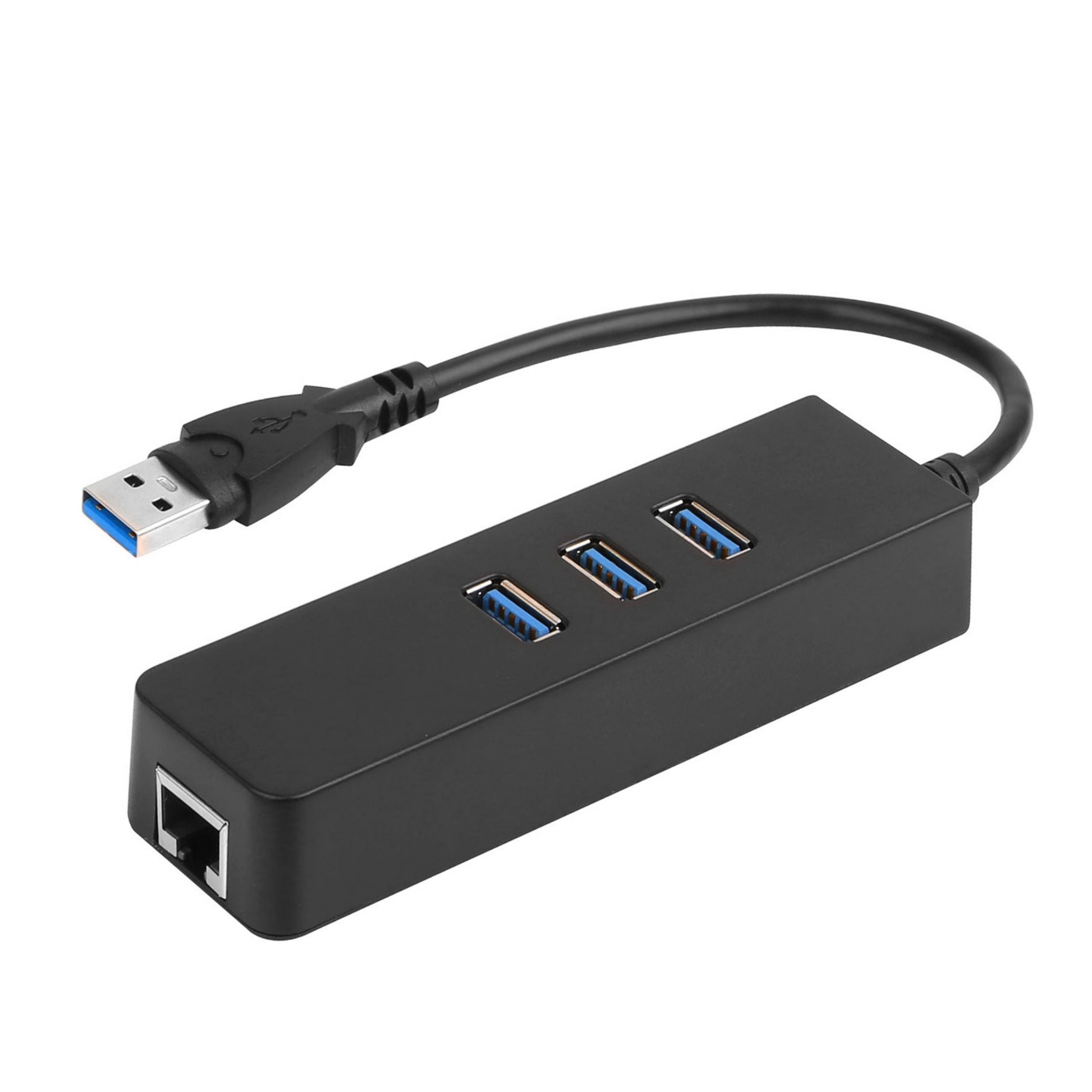 3-Port USB 3.0 Hub + Gigabit Ethernet Adapter - 10/100/1000 Mbps LAN Converter - RJ45 Wired USB Network Adapter