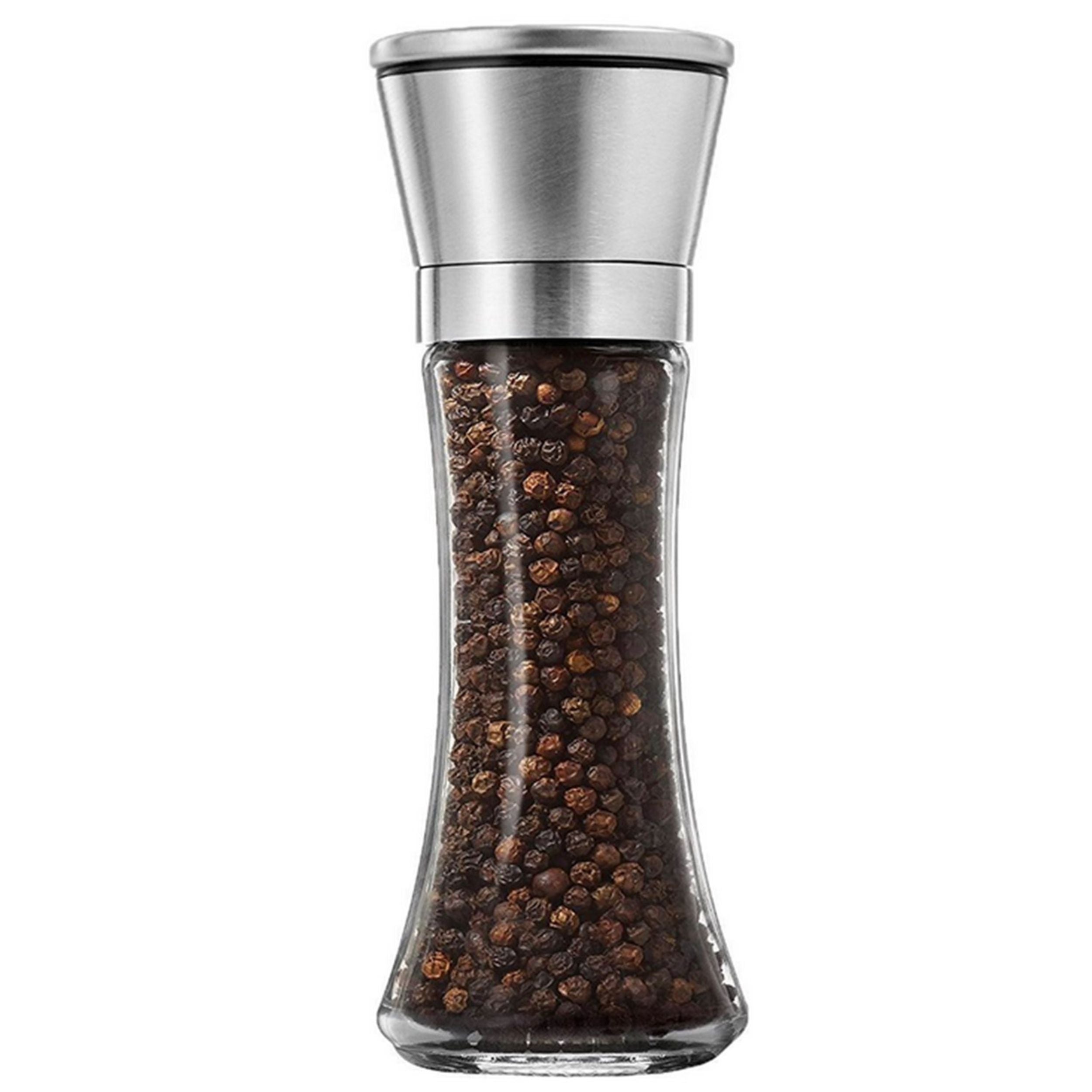 Stainless Steel Salt Pepper Grinder - Glass Mill with Adjustable Coarseness (2 Pack)