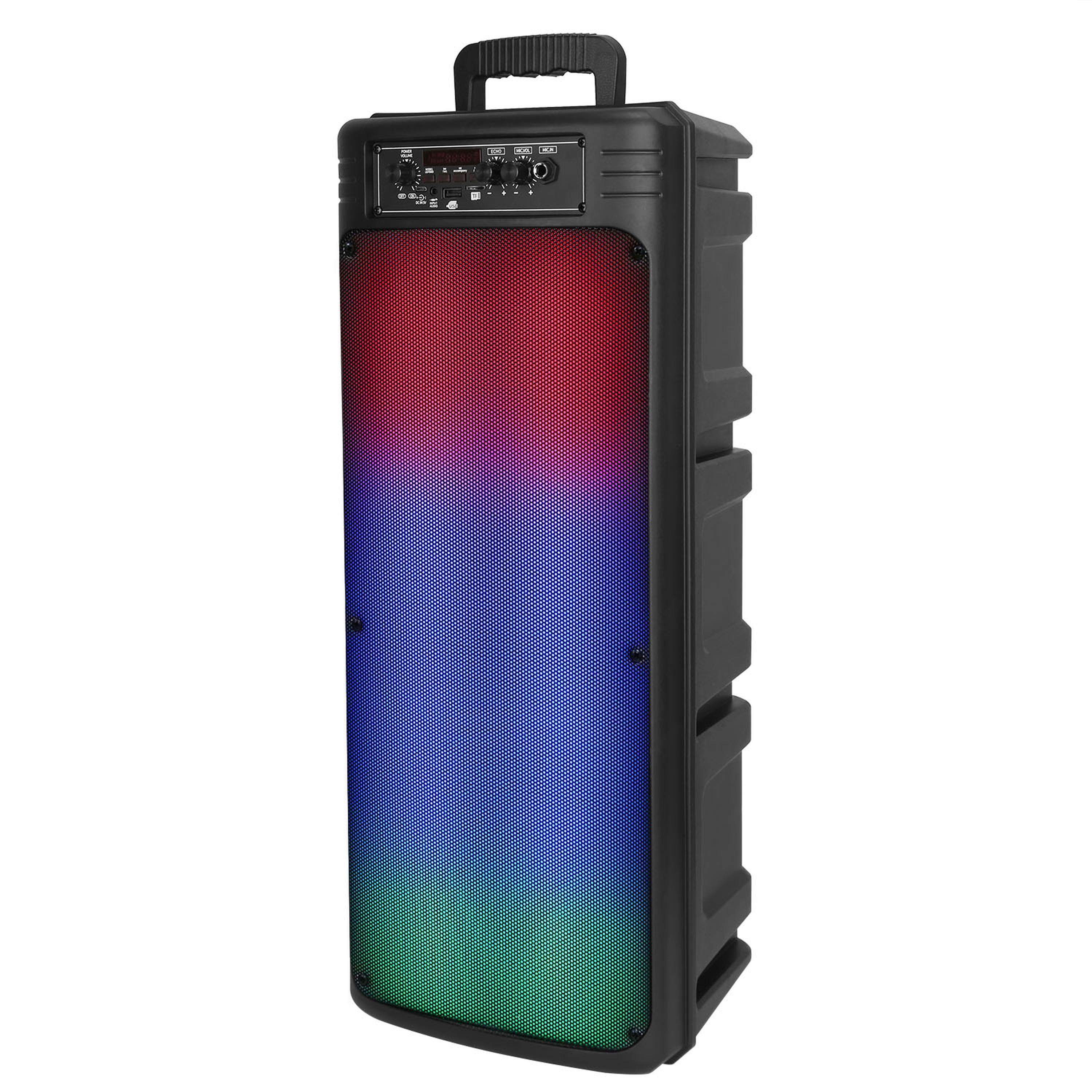 Portable Wireless Party Speaker Dual 8in Colorful Lights DJ PA System with TWS Function FM Radio USB MMC Card Reading Aux In Recording Function Wirele