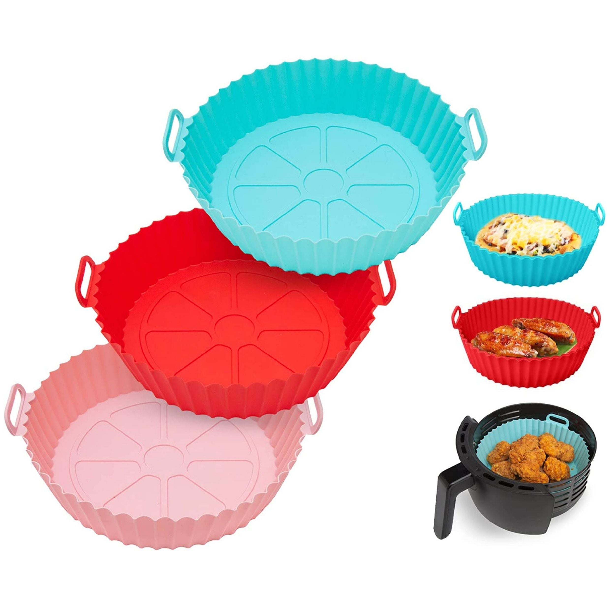 3Pcs Foldable Air Fryer Silicone Pot 464°F Heat Resistant Round Replacement for Parchment Liners, 3 Food Grade Baking Pans
