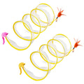 2Pcs Foldable Cat Tunnel with Bell Feather Mouse Toys Collapsible Indoor Cat Spring Tube with Interactive Toy for Kittens Cats