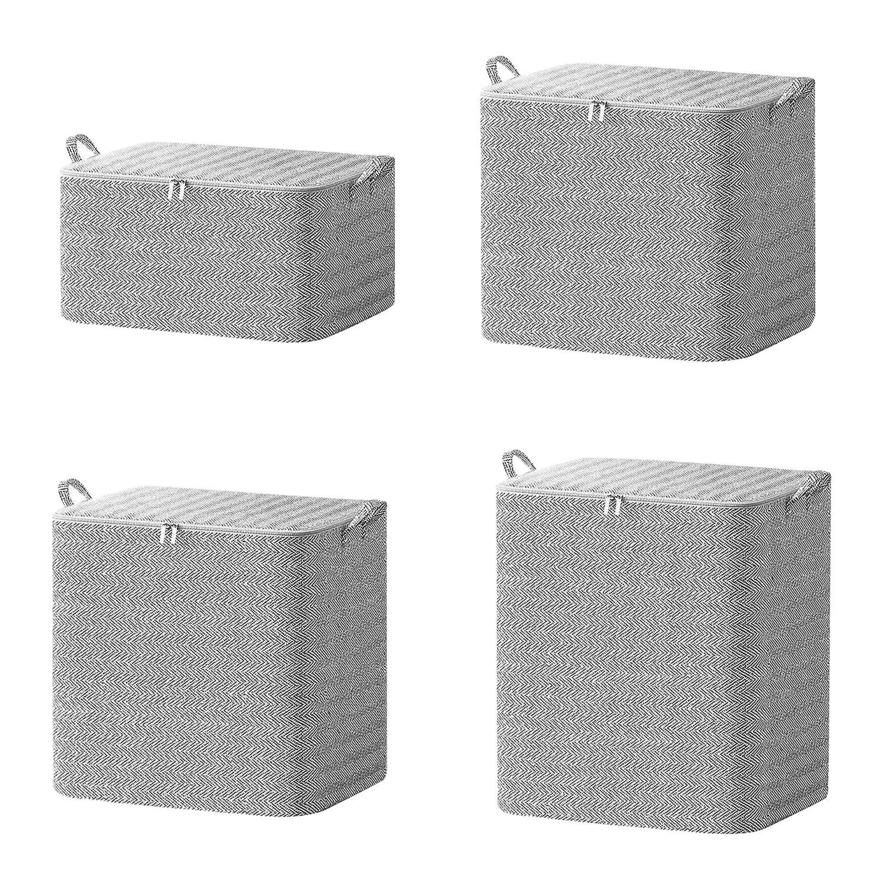 4 Pack Foldable Non Woven Storage Bags Closet Organizers Wardrobe Sorting Baskets with 2 Handles Dustproof Lid Zipper for Clothes Quilt 30L 110L 150L 