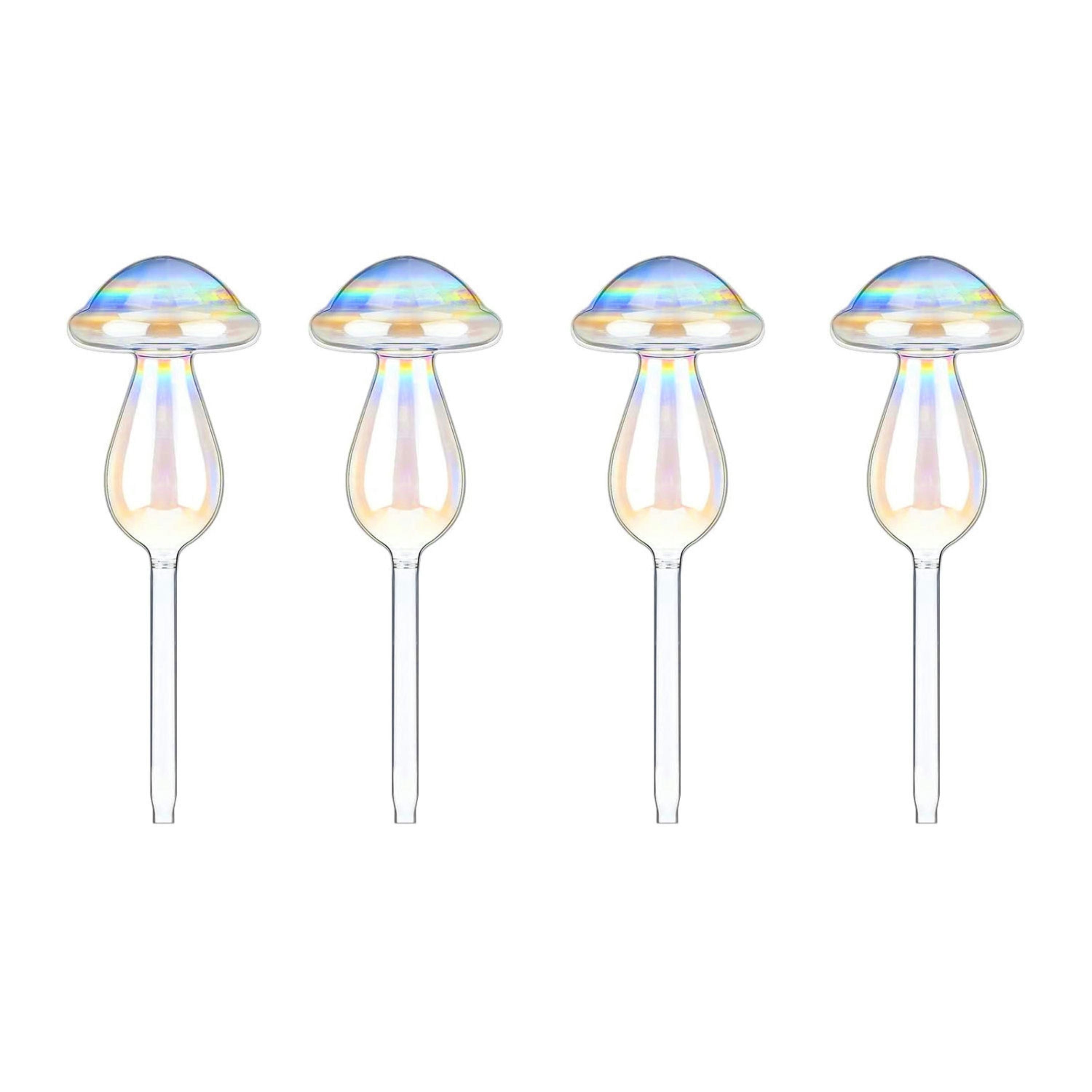 4Pcs Clear Glass Plant Watering Globes Iridescent Rainbow Gradient Mushroom Self-Watering Container Plant Self-Watering System Automatic Irrigation De