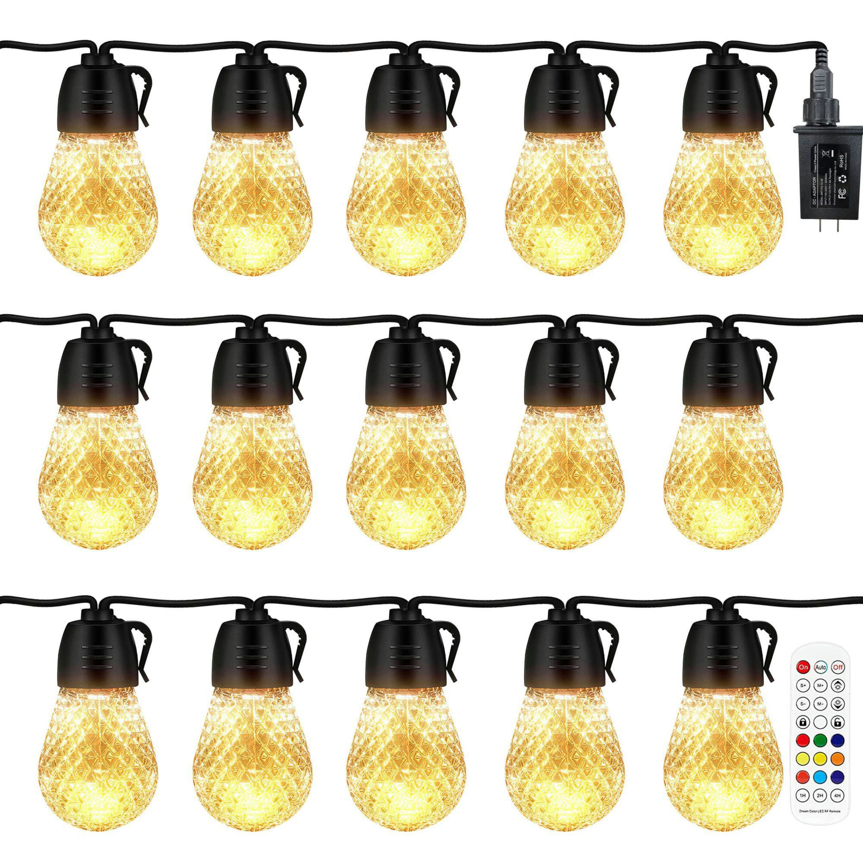 52.5FT Colorful Outdoor String Lights Smart RGB LED Patio Lights IP66 Waterproof Dimmable Hanging Light Bulbs with APP/ Remote Control 15 Bulbs
