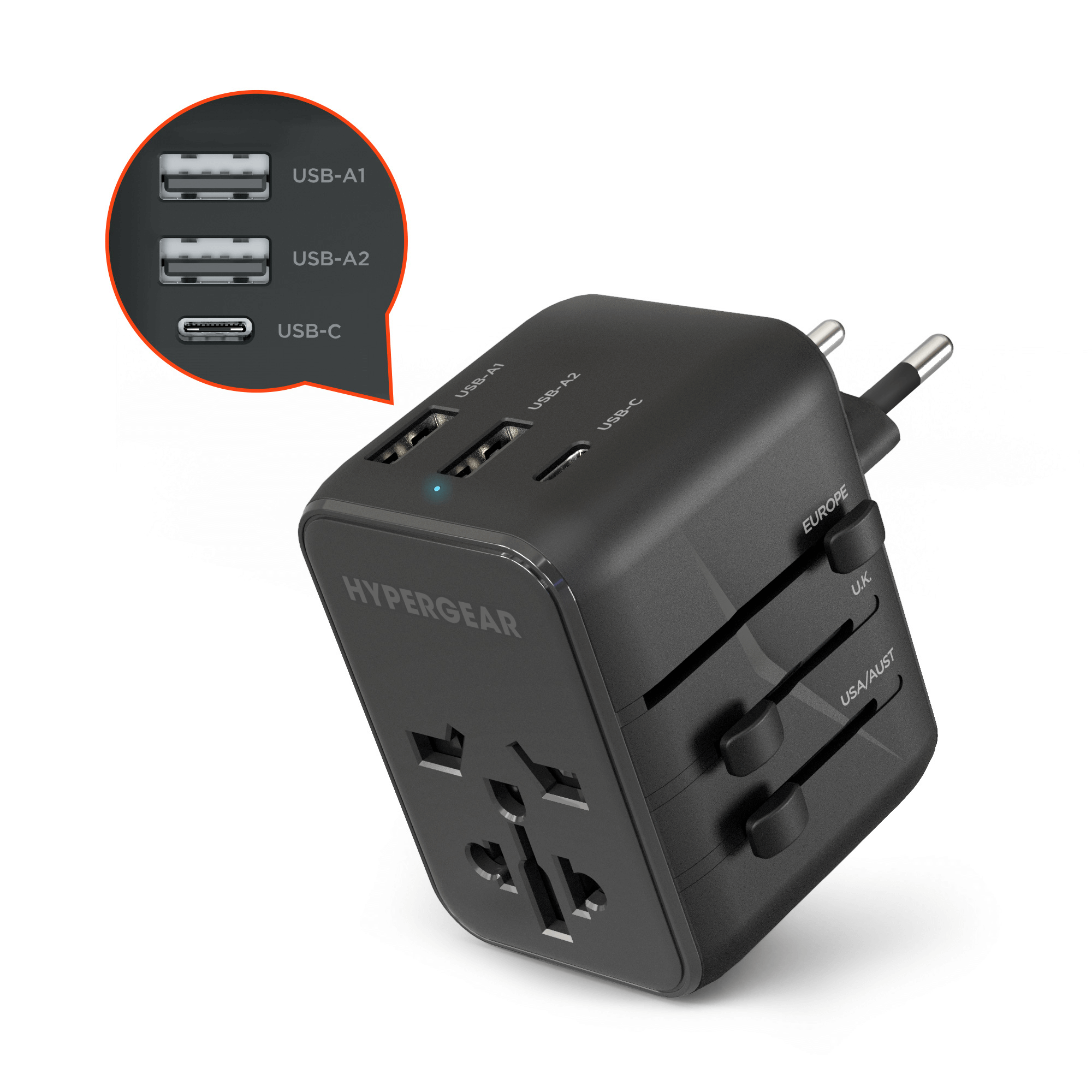 WorldCharge Universal Travel Adapter with USB-C